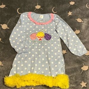 Easter Blue Polka Dot Kids Dress with Yellow Trim